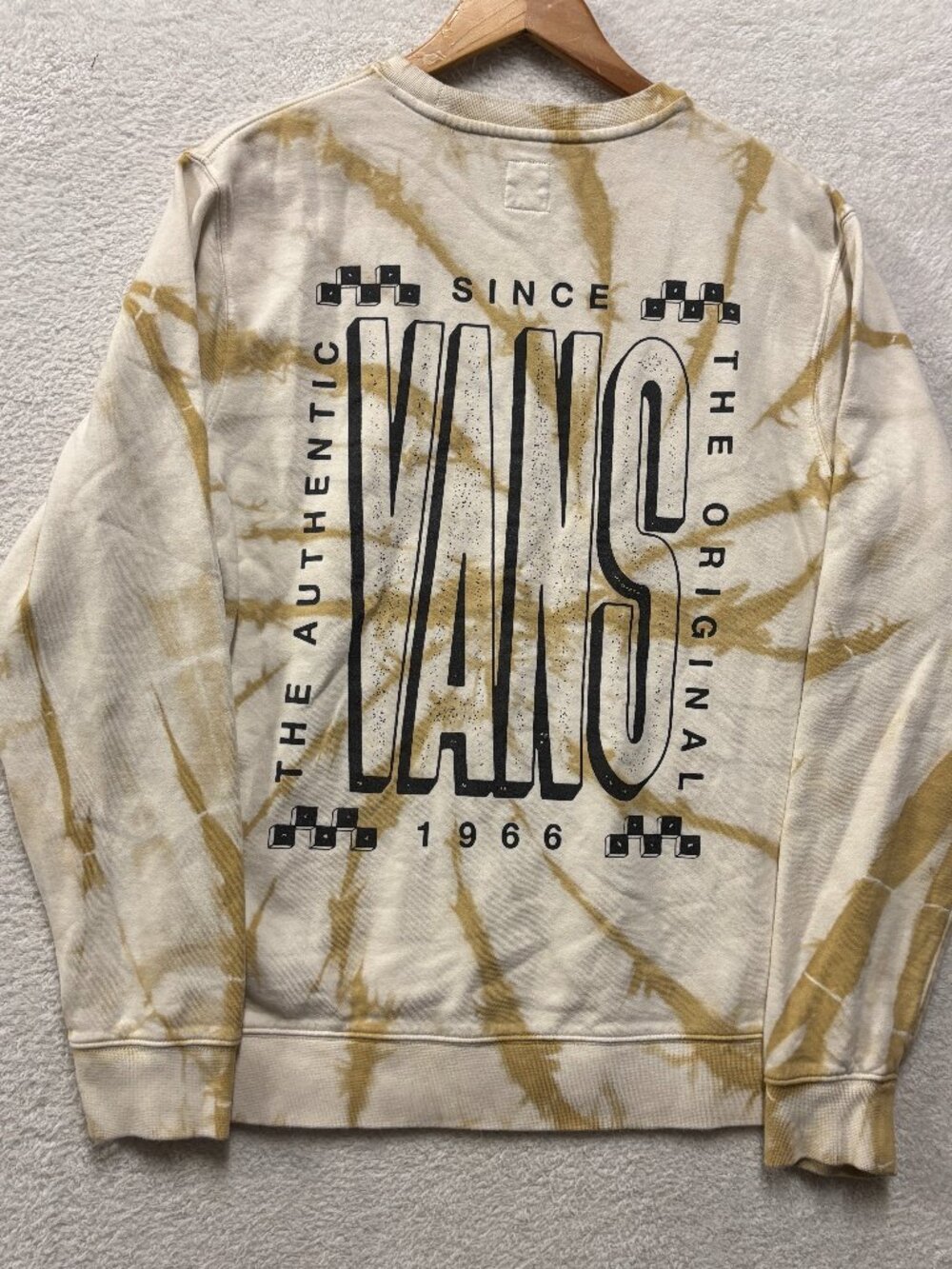 Vans Off The Wall Mens Sweatshirt Small Brown Tan Spiral Tie Dye Crewneck Pullov
